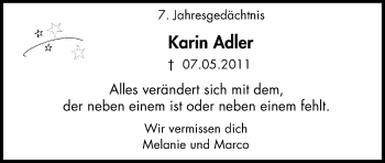 Traueranzeige von Karin Adler von Wochen-Anzeiger Oberhausen