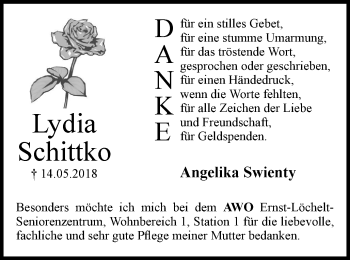 Traueranzeige von Lydia Schittko von Stadtspiegel Bottrop