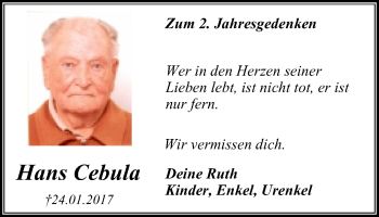 Traueranzeige von Hans Cebula von Stadtanz.Castrop-Rauxel