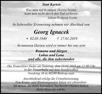 Traueranzeige von Georg Ignacek von Stadtspiegel Bottrop