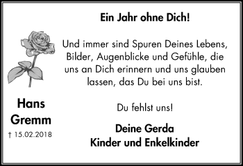 Traueranzeige von Hans Gremm von Stadtspiegel Bottrop