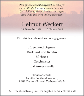 Traueranzeige von Helmut Weckert von Stadtanz.Castrop-Rauxel