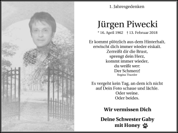 Traueranzeige von Jürgen Piwecki von Lüner Anzeiger
