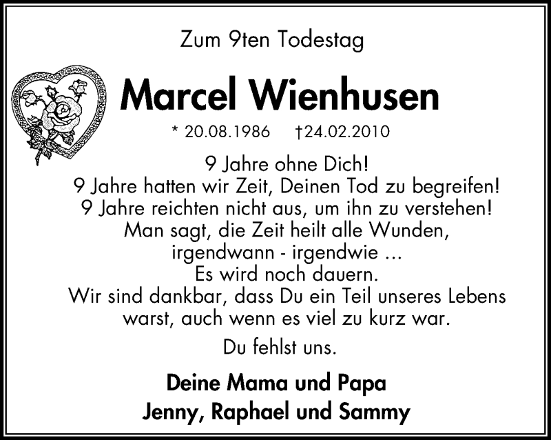  Traueranzeige für Marcel Wienhusen vom 23.02.2019 aus Stadtanz.Castrop-Rauxel