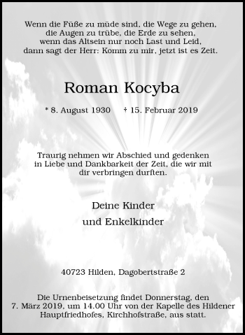 Traueranzeige von Roman Kocyba von Wochen-Anzeiger Langenfeld/Monheim/Hilden