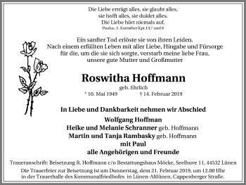 Traueranzeige von Roswitha Hoffmann von Lüner Anzeiger