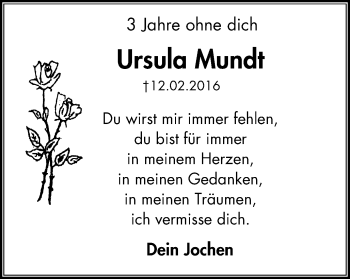 Traueranzeige von Ursula Mundt von Mülheimer Woche