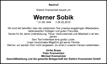 Traueranzeige von Werner Sobik von Stadtspiegel Gladbeck