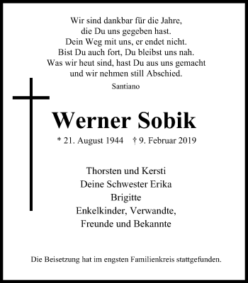 Traueranzeige von Werner Sobik von Stadtspiegel Gladbeck