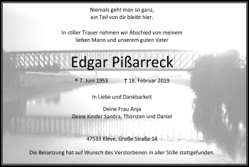 Traueranzeige von Edar Pißarreck von Klever Wochenblatt
