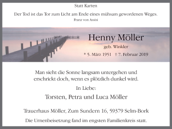 Traueranzeige von Henny Möller von Lüner Anzeiger