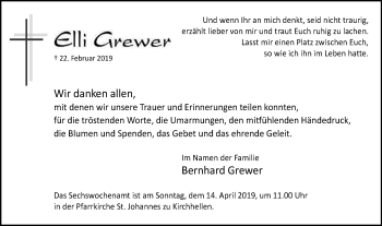 Traueranzeige von Elli Grewer von Stadtspiegel Bottrop