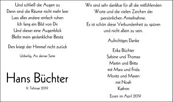 Traueranzeige von Hans Büchter von Ruhr Kurier