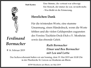 Traueranzeige von Ferdinand Bormacher von Wochen-Anzeiger Langenfeld/Monheim/Hilden