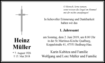 Traueranzeige von Heinz Müller von Klever Wochenblatt