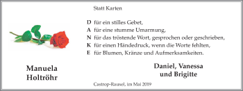 Traueranzeige von Manuela Holtröhr von Stadtanz.Castrop-Rauxel