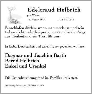 Traueranzeige von Edeltraud Helbrich von Stadtanz.Castrop-Rauxel