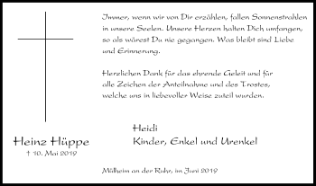 Traueranzeige von Heinz Hüppe von Mülheimer Woche