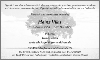 Traueranzeige von Heinz Villis von Stadtanz.Castrop-Rauxel
