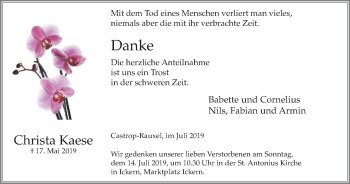 Traueranzeige von Christa Kaese von Stadtanz.Castrop-Rauxel