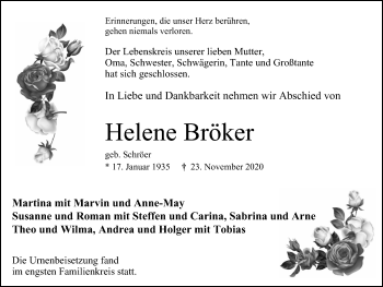 Traueranzeige von Helene Bröker von WVW Anzeigenblätter