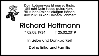 Traueranzeige von Richard Hoffmann von WVW Anzeigenblätter