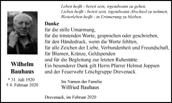Traueranzeige von Wilhelm Bauhaus von WVW Anzeigenblätter