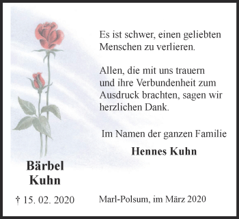 Traueranzeige von Bärbel Kuhn von WVW Anzeigenblätter