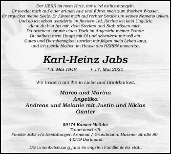 Traueranzeige von Karl-Heinz Jabs von WVW Anzeigenblätter