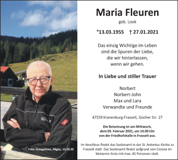 Traueranzeige von Maria Fleuren von WVW Anzeigenblätter