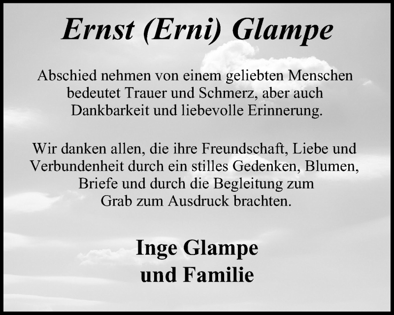  Traueranzeige für Ernst Glampe vom 04.12.2021 aus WVW Anzeigenblätter