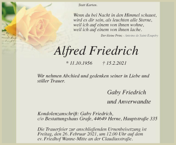 Traueranzeige von Alfred Friedrich von WVW Anzeigenblätter