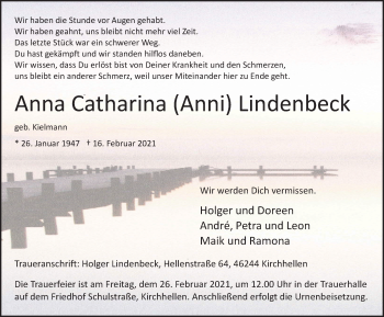Traueranzeige von Anna Catharina Lindenbeck von WVW Anzeigenblätter