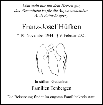 Traueranzeige von Franz-Josef Hüfken von WVW Anzeigenblätter