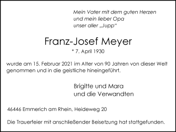 Traueranzeige von Franz-Josef Meyer von WVW Anzeigenblätter