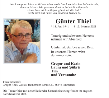 Traueranzeige von Günter Thiel von WVW Anzeigenblätter