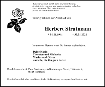 Traueranzeige von Herbert Stratmann von WVW Anzeigenblätter