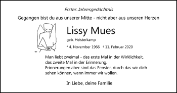Traueranzeige von Lissy Mues von WVW Anzeigenblätter