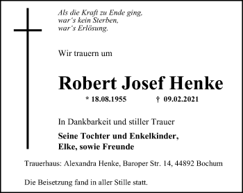 Traueranzeige von Robert Josef Henke von WVW Anzeigenblätter
