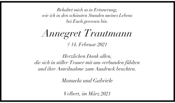 Traueranzeige von Annegret Trautmann von WVW Anzeigenblätter