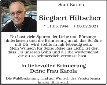 Traueranzeige von Siegbert Hiltscher von WVW Anzeigenblätter