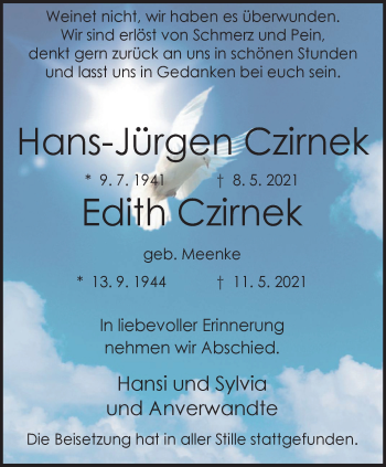 Traueranzeige von Hans-Jürgen Czirnek von WVW Anzeigenblätter