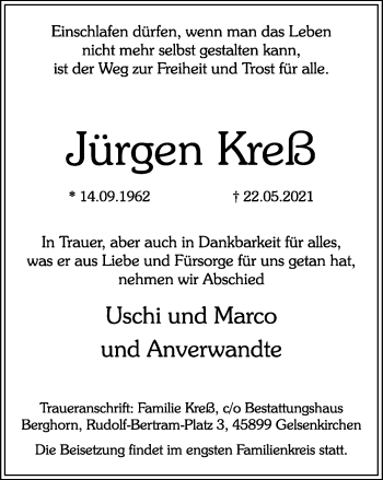 Traueranzeige von Jürgen Kreß von WVW Anzeigenblätter