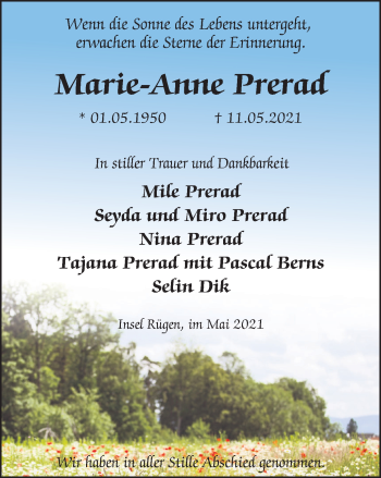 Traueranzeige von Marie-Anne Prerad von WVW Anzeigenblätter