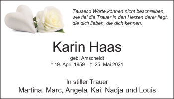 Traueranzeige von Karin Haas von WVW Anzeigenblätter