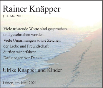 Traueranzeige von Rainer Knäpper von WVW Anzeigenblätter