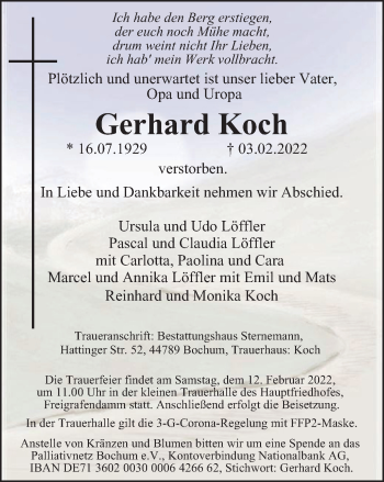 Traueranzeige von Gerhard Koch von WVW Anzeigenblätter