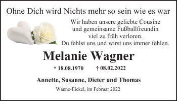 Traueranzeige von Melanie Wagner von WVW Anzeigenblätter