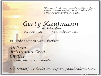 Traueranzeige von Gerty Kaufmann von WVW Anzeigenblätter