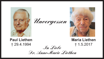 Traueranzeige von Paul und Maria Liethen von WVW Anzeigenblätter